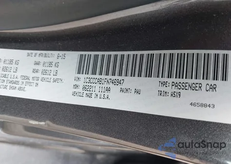 2015 Chrysler 200 Limited z USA, uszkodzony, nr VIN 1C3CCCAB1FN746947